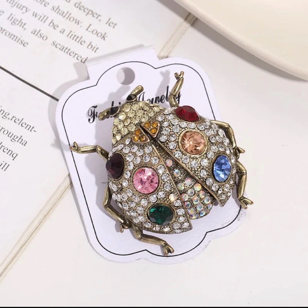Colorful Rhinestone Ladybug Brooch - Picture 3 of 3